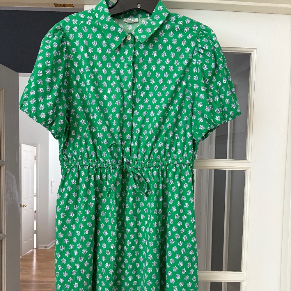 J. Crew Factory Green Mini Dress with White Floral Print